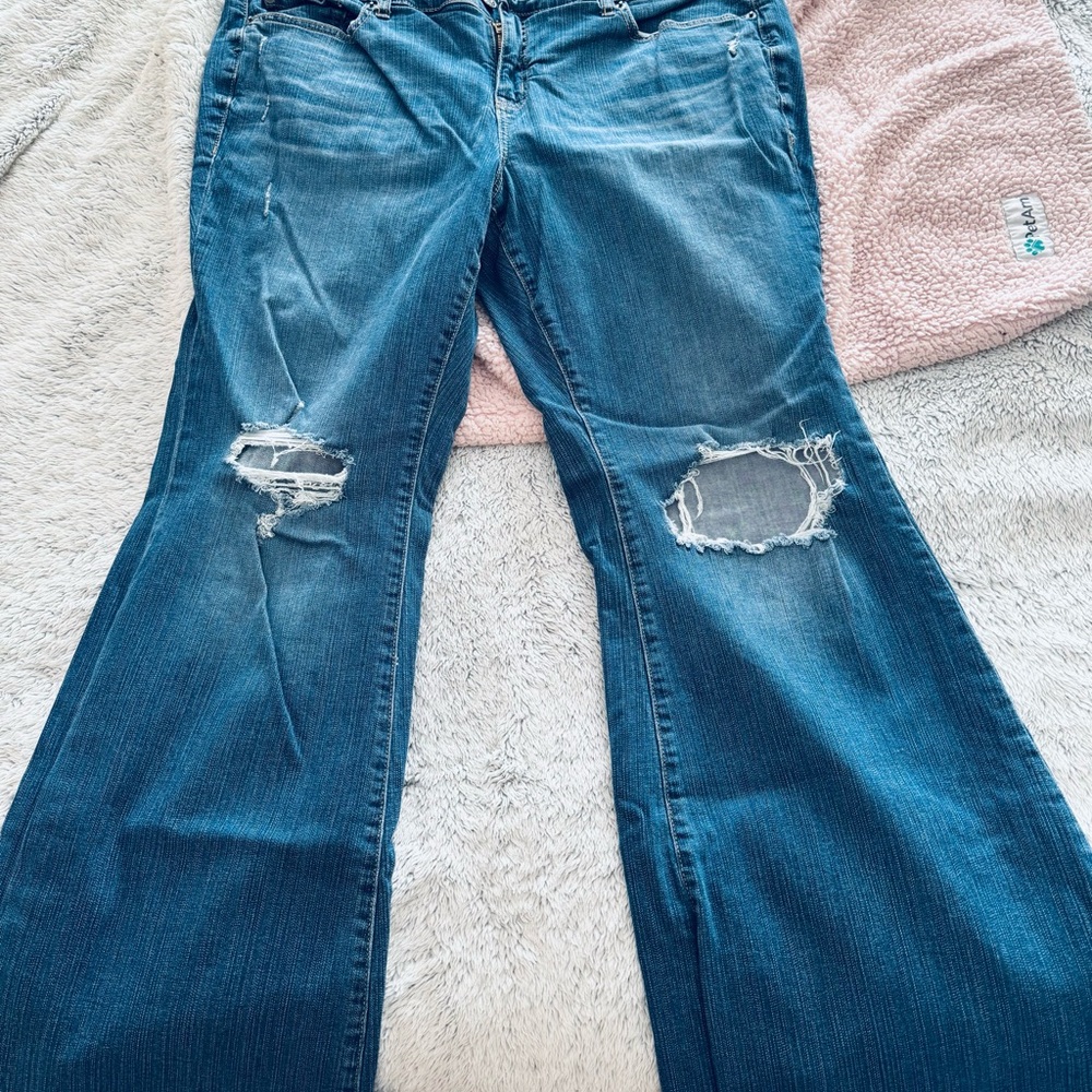 Torrid Dark Blue Destructed Boot Cut Jeans